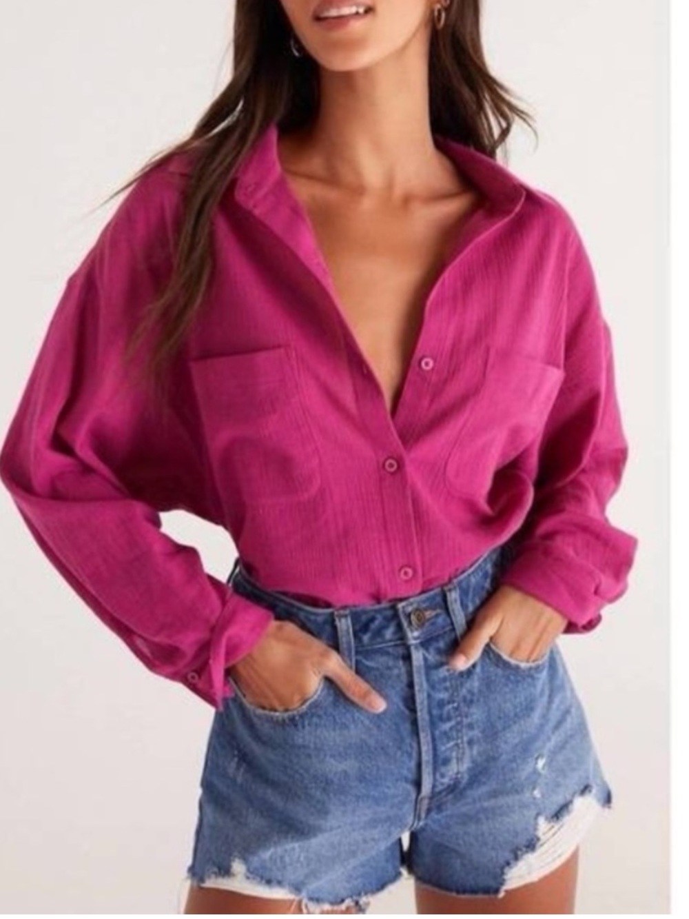 Z Supply Lalo Button Up Pink Long Sleeve Gauzy Lagenlook XS/S